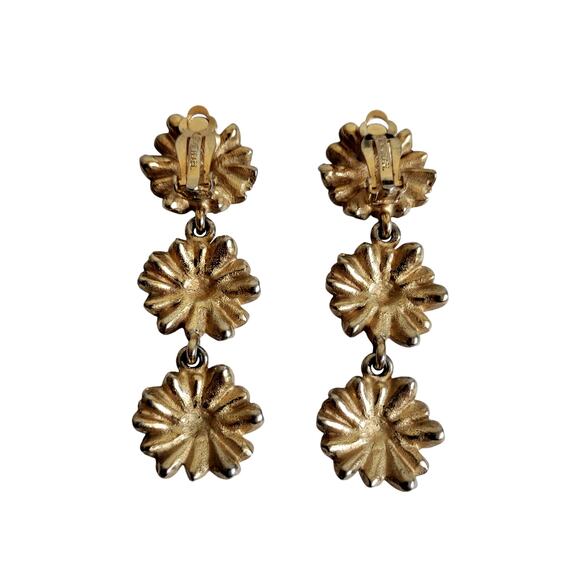 Erwin Pearl Vintage Gold-Plated Tiered Flower Dangle Earrings 2.5" - Picture 2 of 8